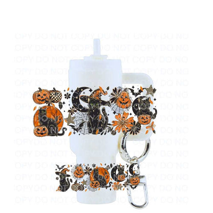Black Cat & Pumpkins Uv Dtf Wrap For Mini Tumbler Keychains