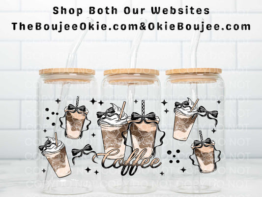 Iced Coffees Black Coquette Bows Double Sided Uv Dtf Wrap