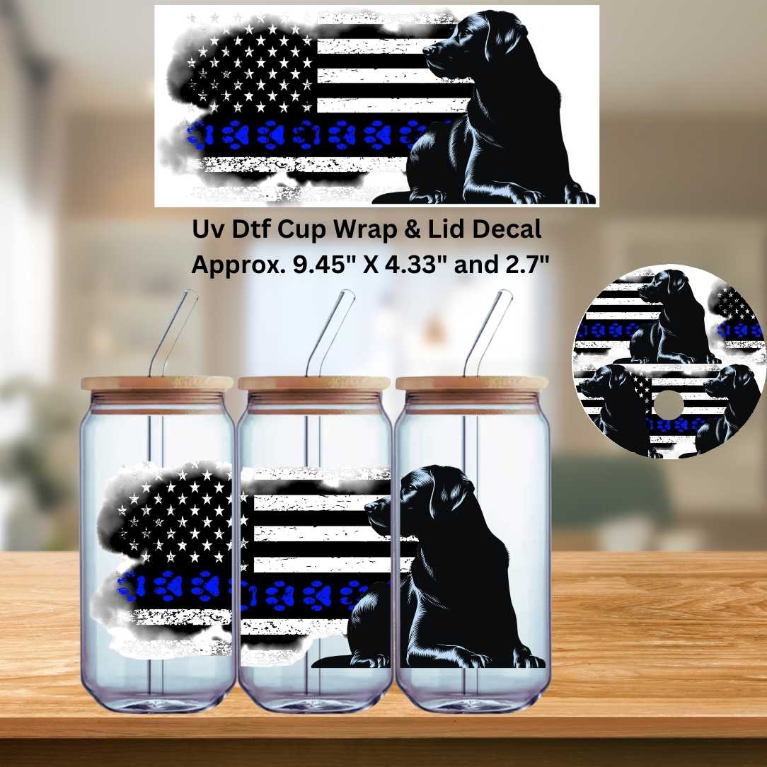 UV Dtf Wrap & Lid Decal Black Lab Dog Flag Design