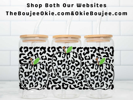 Leopard Teacher Apples Double Sided Uv Dtf Wrap