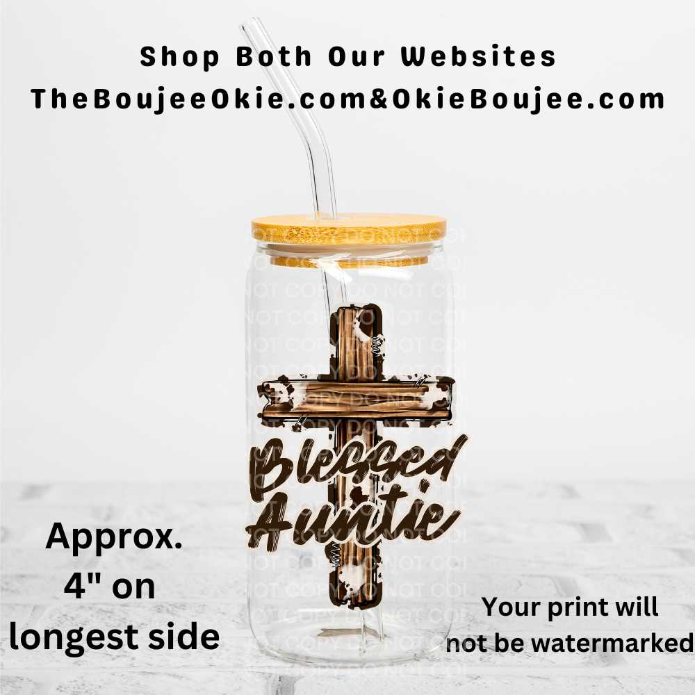 Blessed Auntie Western Cross Uv Dtf Decal Double Sided