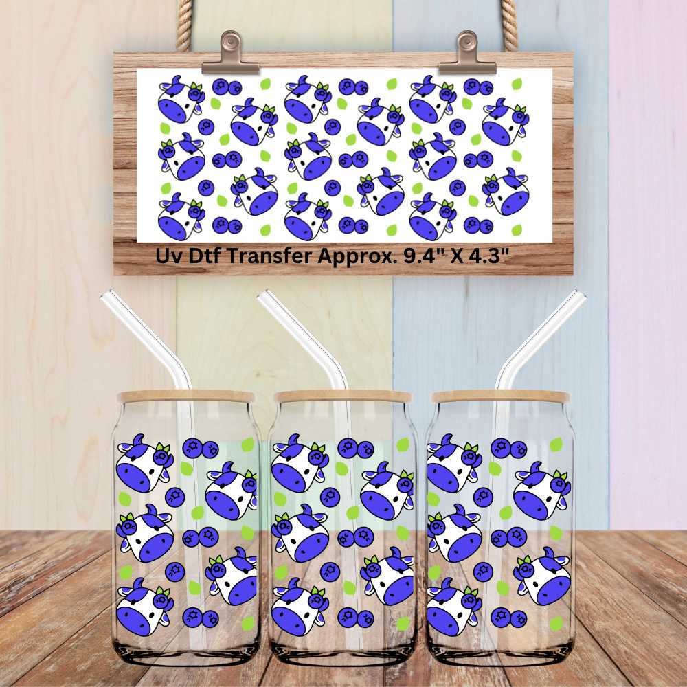 Uv Dtf Wrap Cute Blueberry Cow Faces | Double Sided Uv Dtf