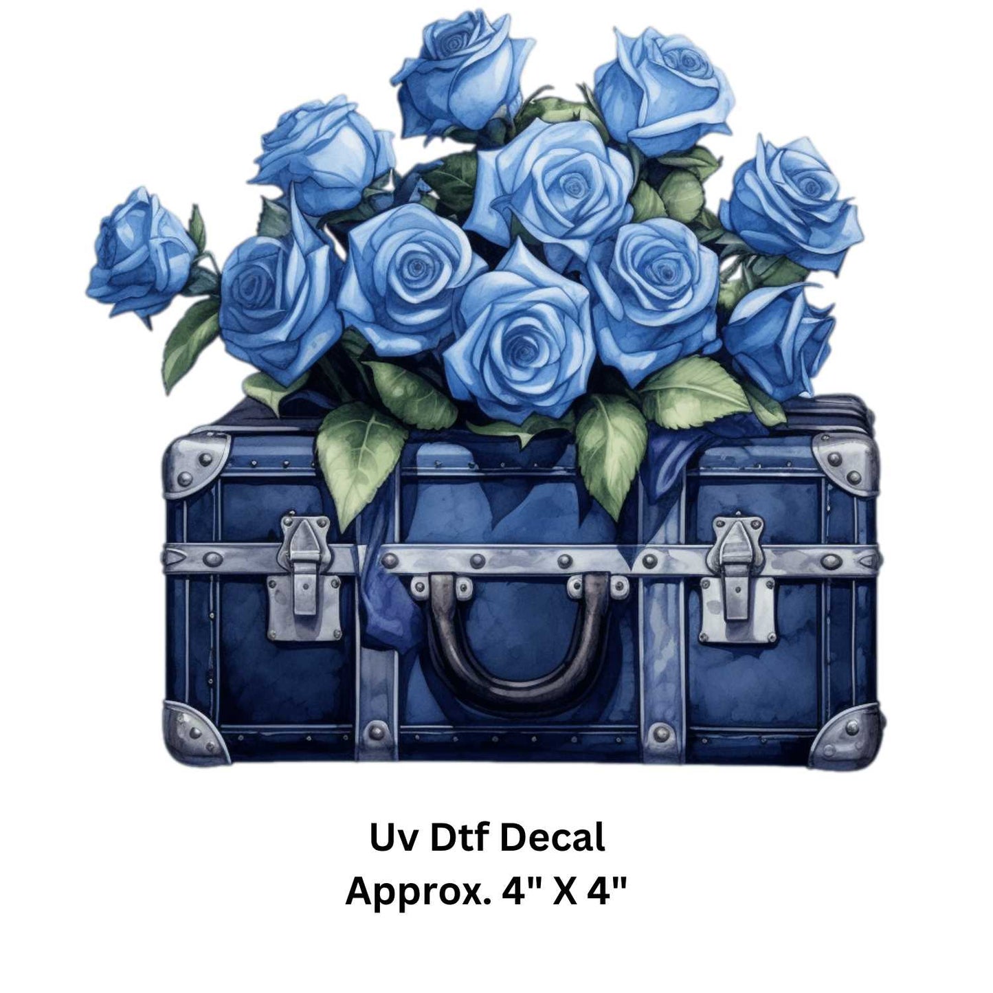 Uv Dtf Decal Blue Flowers | Blue Roses Suitcase