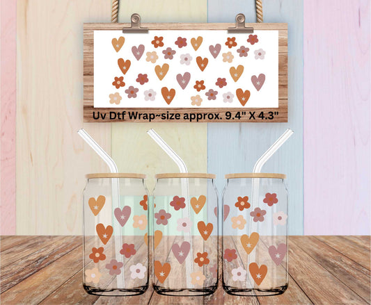 Boho Hearts & Flowers Double-Sided UV DTF Wrap