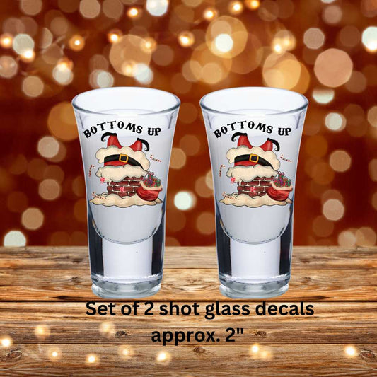 Bottoms Up – Set of 2 Double-Sided UV DTF Shot Glass Decals Featuring Santa Stuck in the Chimney