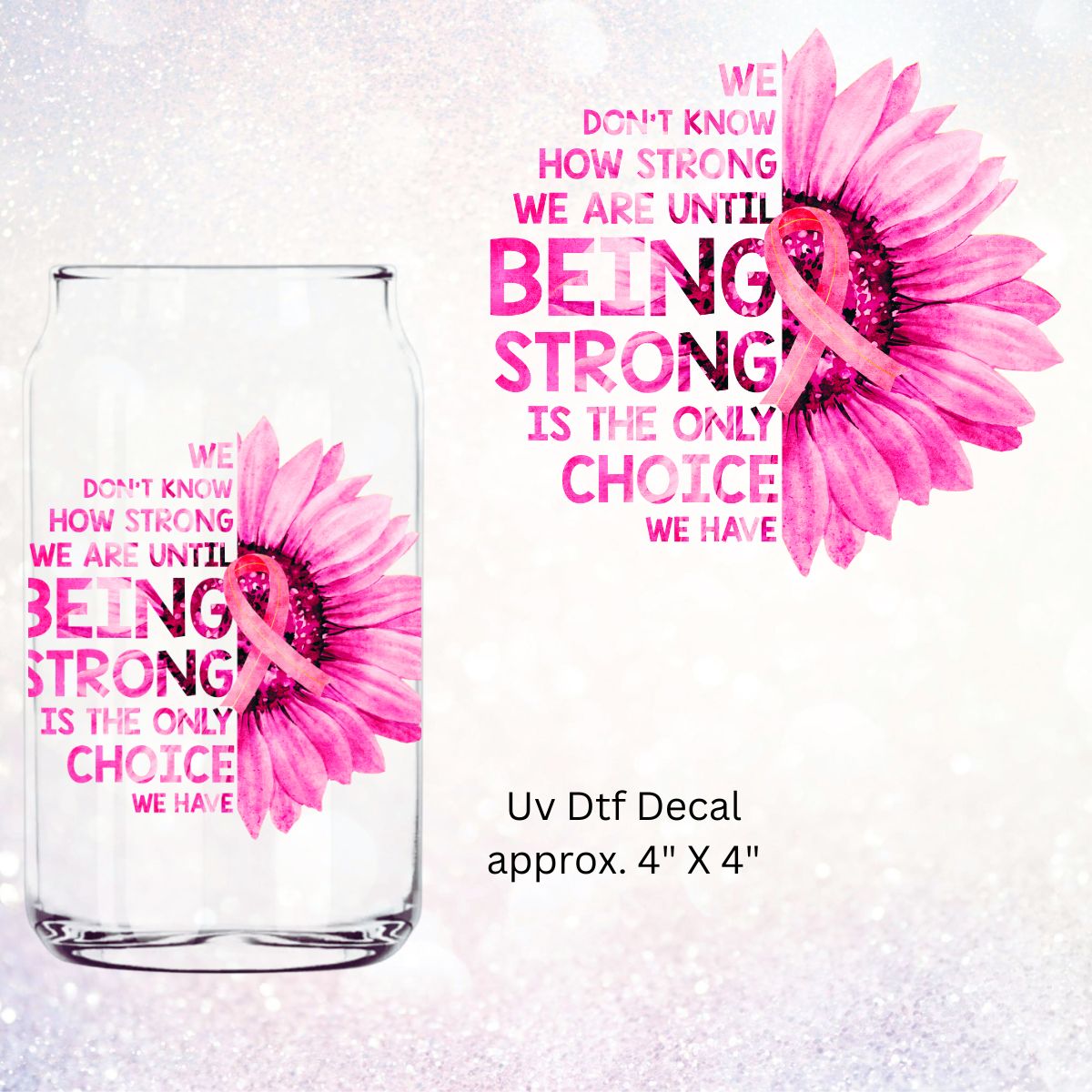 Uv Dtf Decal Pink Sunflower Breast Cancer Awareness