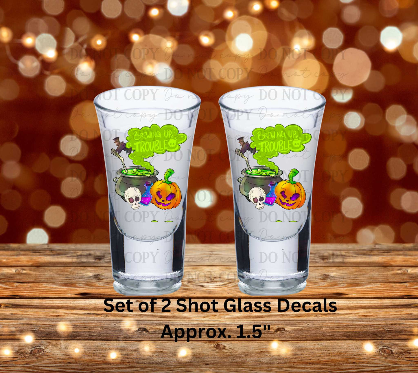 Brewing Up Trouble Uv Dtf Decal Set of 2 Shot Glass Decal Double Sided