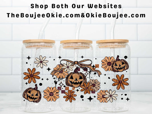 Fall Pumpkins & Brown Florals Uv Dtf Wrap Double Sided