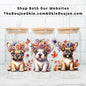 Floral Bulldog Puppies UV DTF Double-Sided Wrap – 16oz Glass Can & Tumbler Design