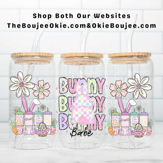 Easter Bunny Babe UV DTF Double-Sided Wrap – 16oz Glass Can & Tumbler Design