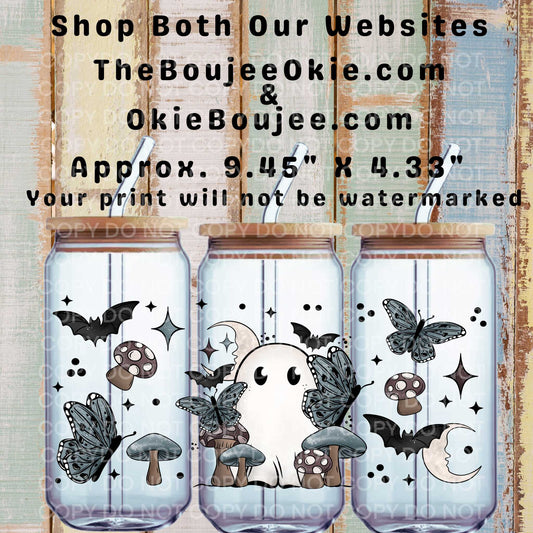 Dark Cottagecore Ghostie Mushrooms Butterflies Bats Double-Sided UV DTF Wrap