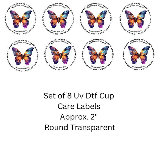 Butterfly Cup Care Labels Set of 8 Uv Dtf Decals