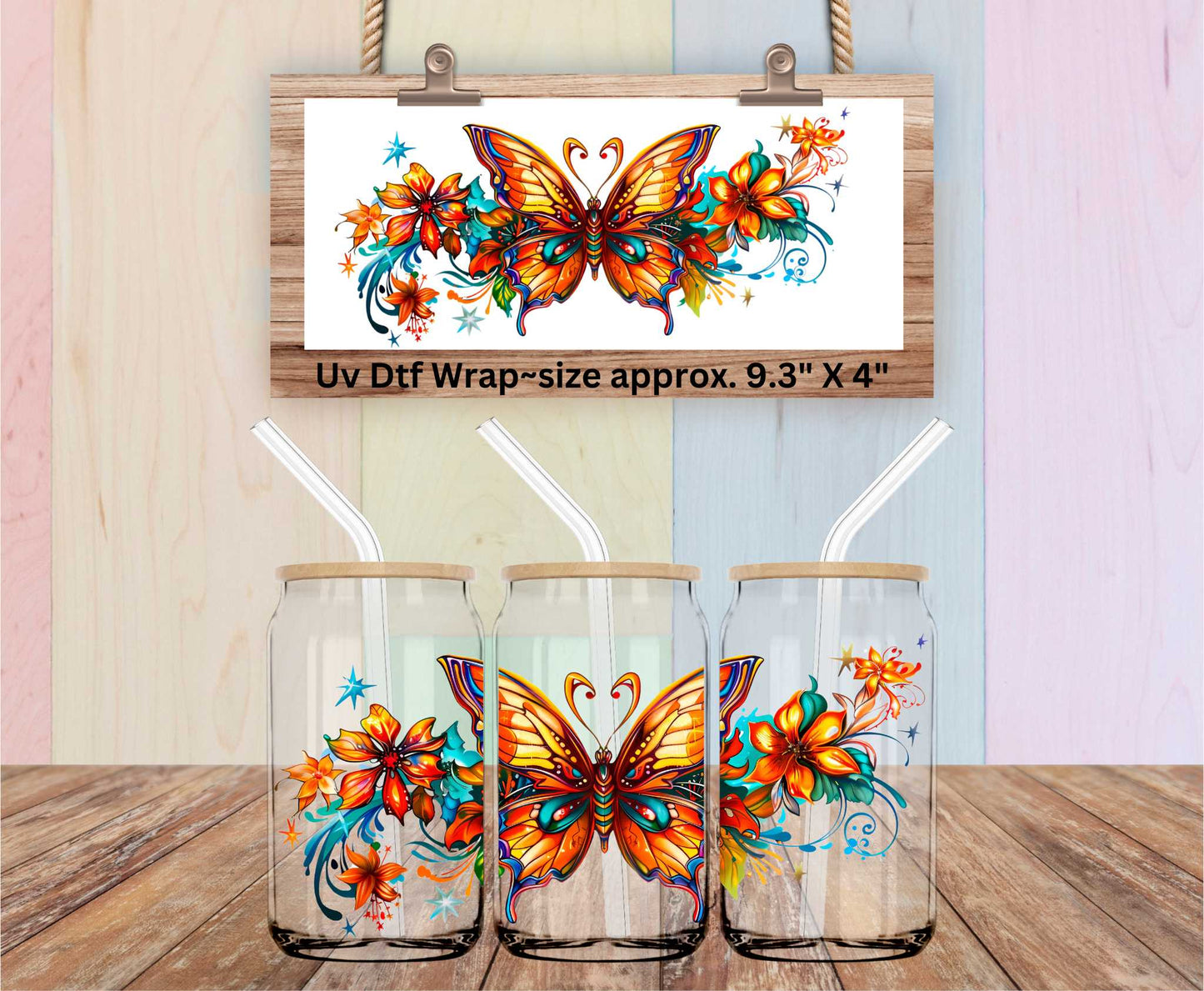 Uv Dtf Wrap Beautiful Orange & Teal Butterfly Design