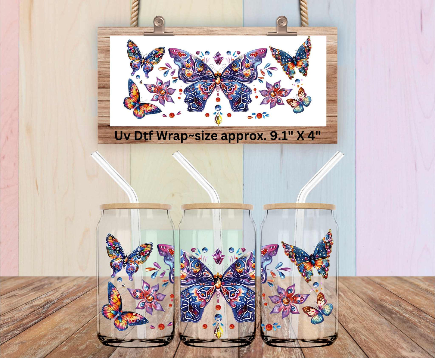 Uv Dtf Wrap Beautiful Purple & Blue Butterfly Design