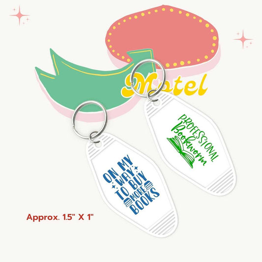 Set of 2 Uv Dtf Motel Key Chain Decals On My Way To Buy More Books & Professional Bookworm