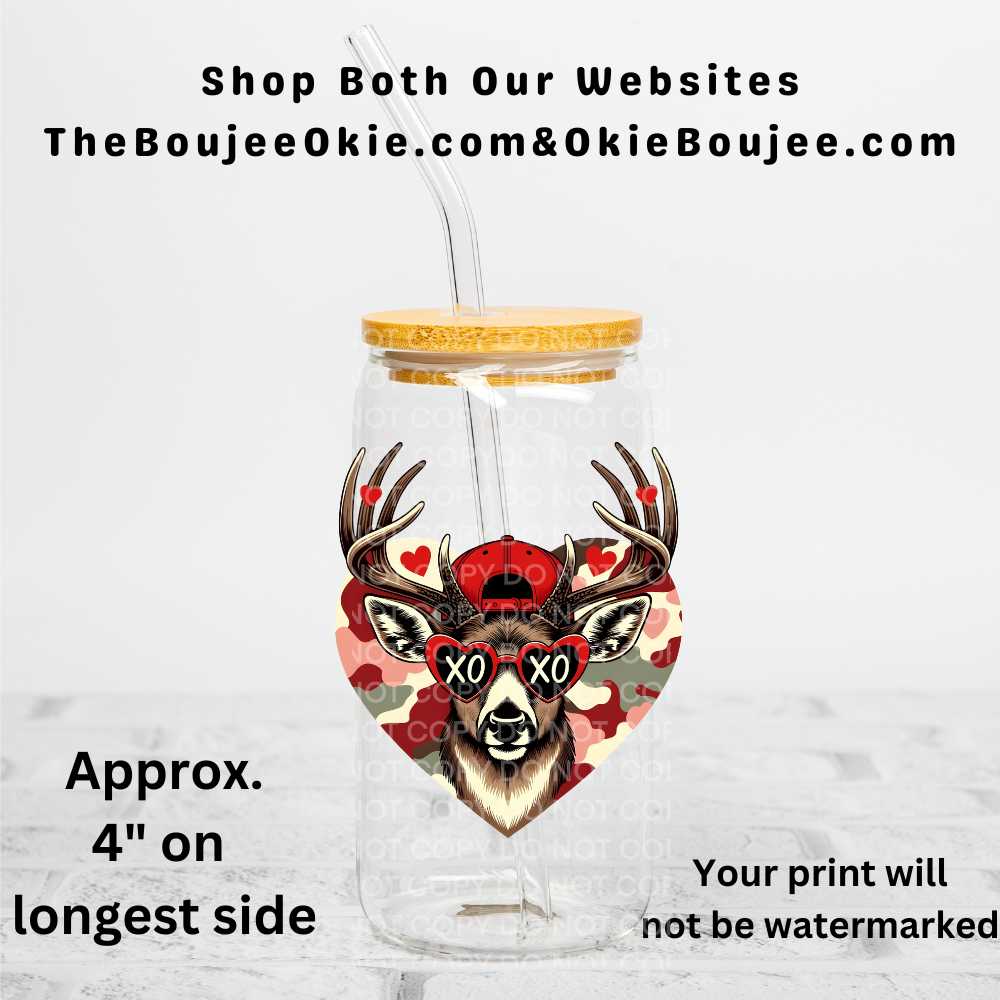 Camo Hunting Deer Buck Uv Dtf Decal Double Sided Valentine