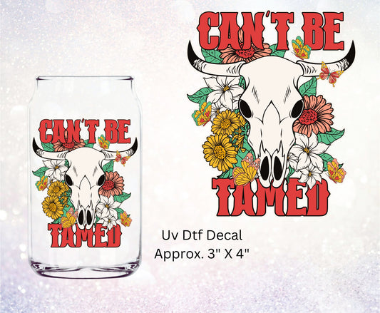 Uv Dtf Decal Can't Be Tamed Western Skull & Sunflowers