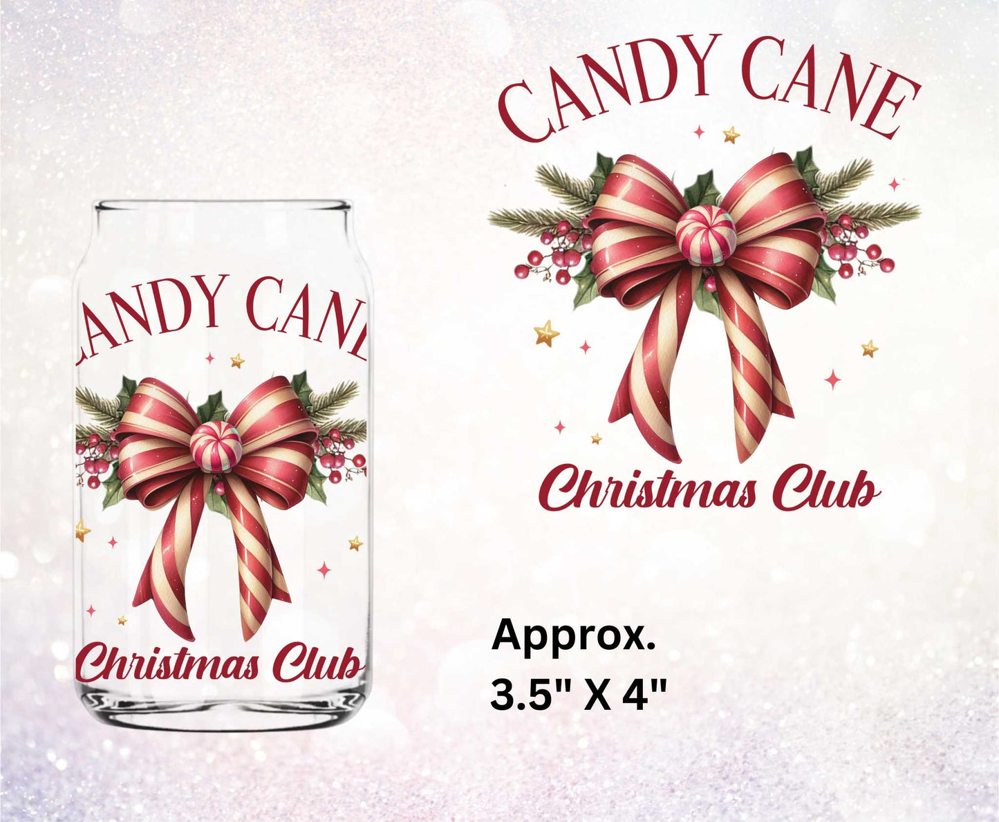 Candy Cane Christmas Club Double-Sided UV DTF Decal