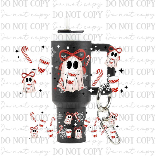 Candy Cane Ghost Uv Dtf Wrap For Mini Tumbler Keychains