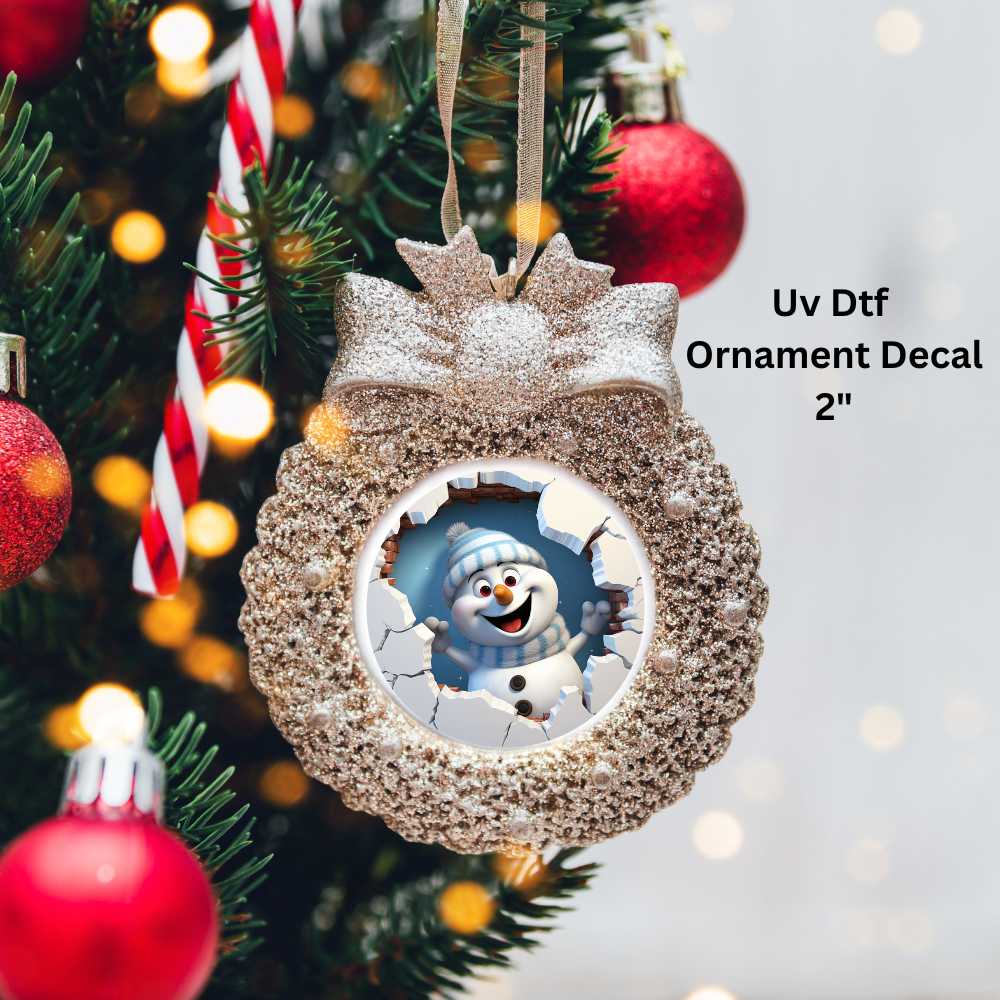 Snowman Christmas Ornament or Magnet Double-Sided UV DTF Decal