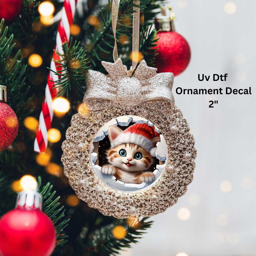 Kitty Cat Christmas Ornament or Magnet Double-Sided UV DTF Decal