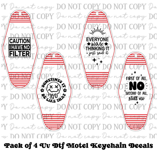 Funny & Sarcastic Motel Keychain UV DTF Decal Set – Pack of 4