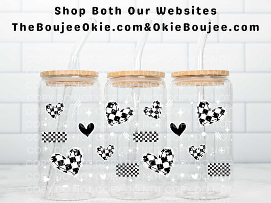 Checkered Hearts Double Sided Uv Dtf Wrap