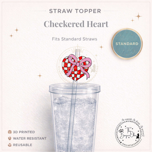 Checkered Heart Straw Topper For Standard Straws