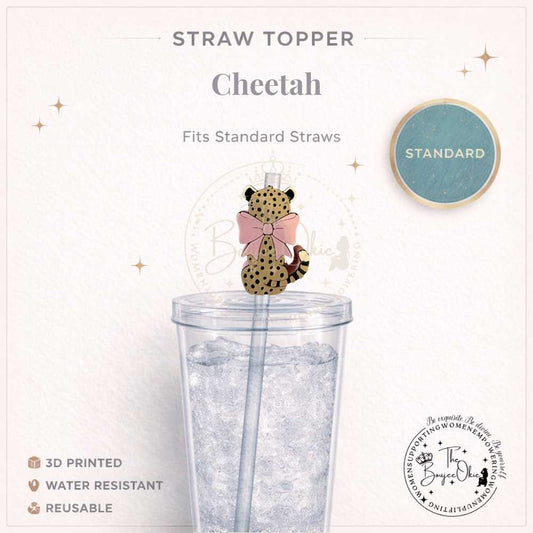 Cheetah Pink Bow Straw Topper For Standard Straws