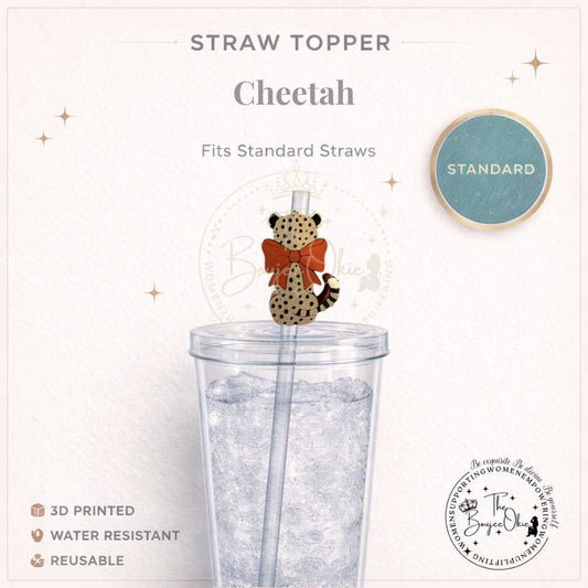 Cheetah Red Bow Straw Topper For Standard Straws