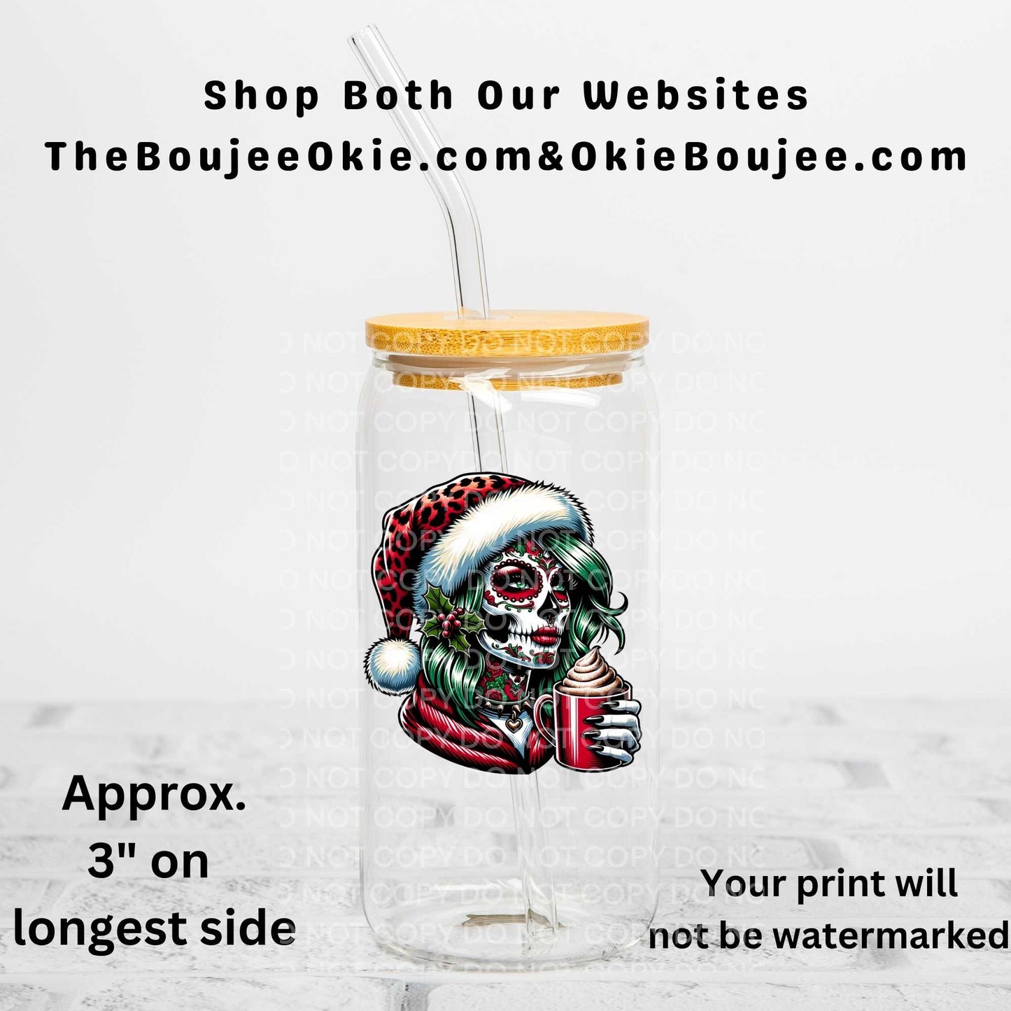 Christmas Sugar Skull Coffee Girl Uv Dtf Decal