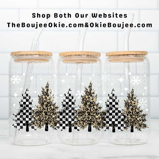 Leopard & Checkered Christmas Trees Uv Dtf Wrap