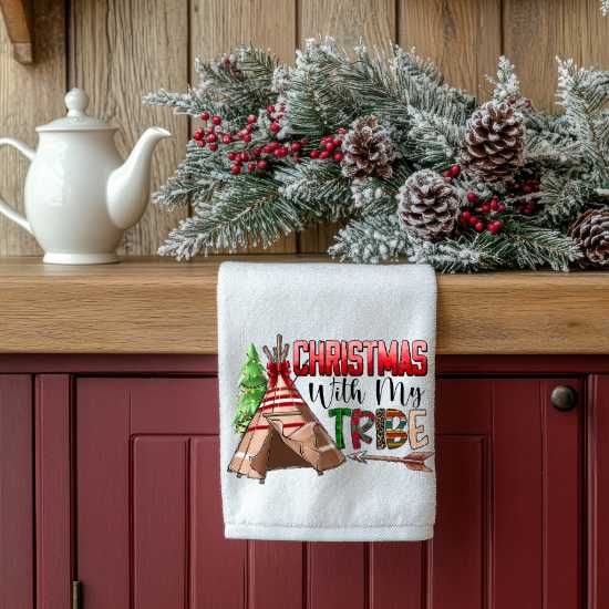 Christmas With My Tribe Towel Sublimation Print