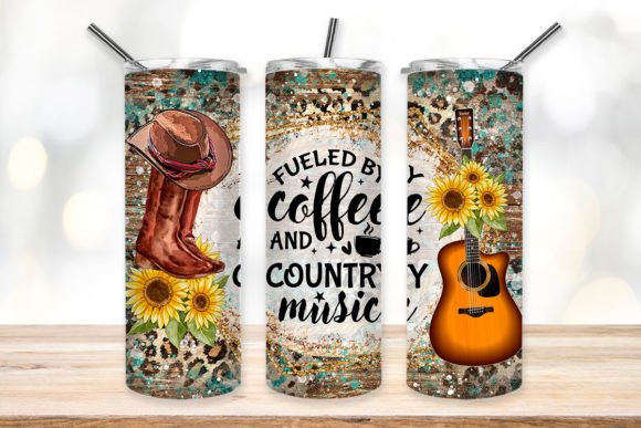 Coffee And Country Music 20oz Skinny Tumbler Sublimation Print