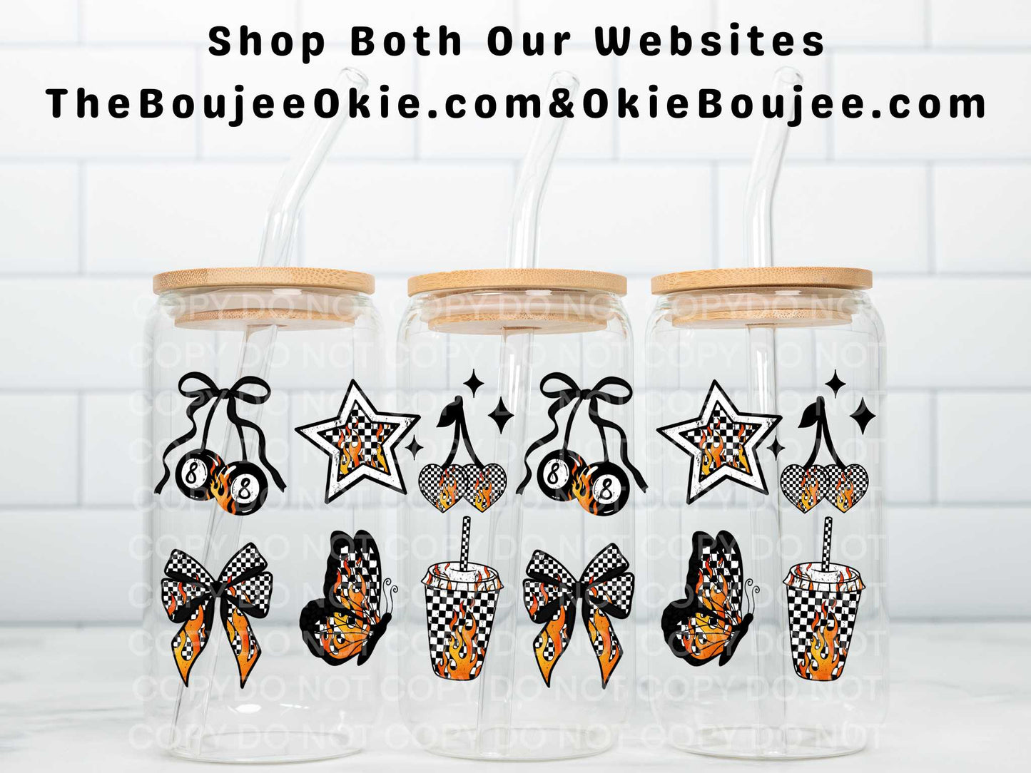 8 Balls Bows & Flames Uv Dtf Wrap Double Sided