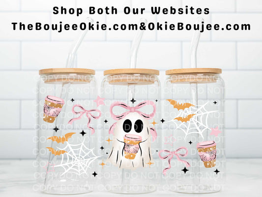 Pink Coquette Bows Coffee Ghost Uv Dtf Wrap Double Sided