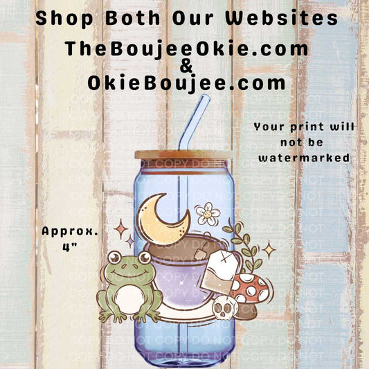 Cottage Core Frog & Hot Tea Uv Dtf Decal