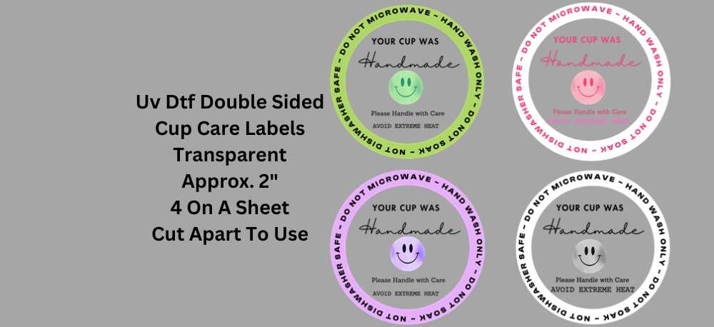 Set of 4 Uv Dtf Cup Care Labels | Double Sided