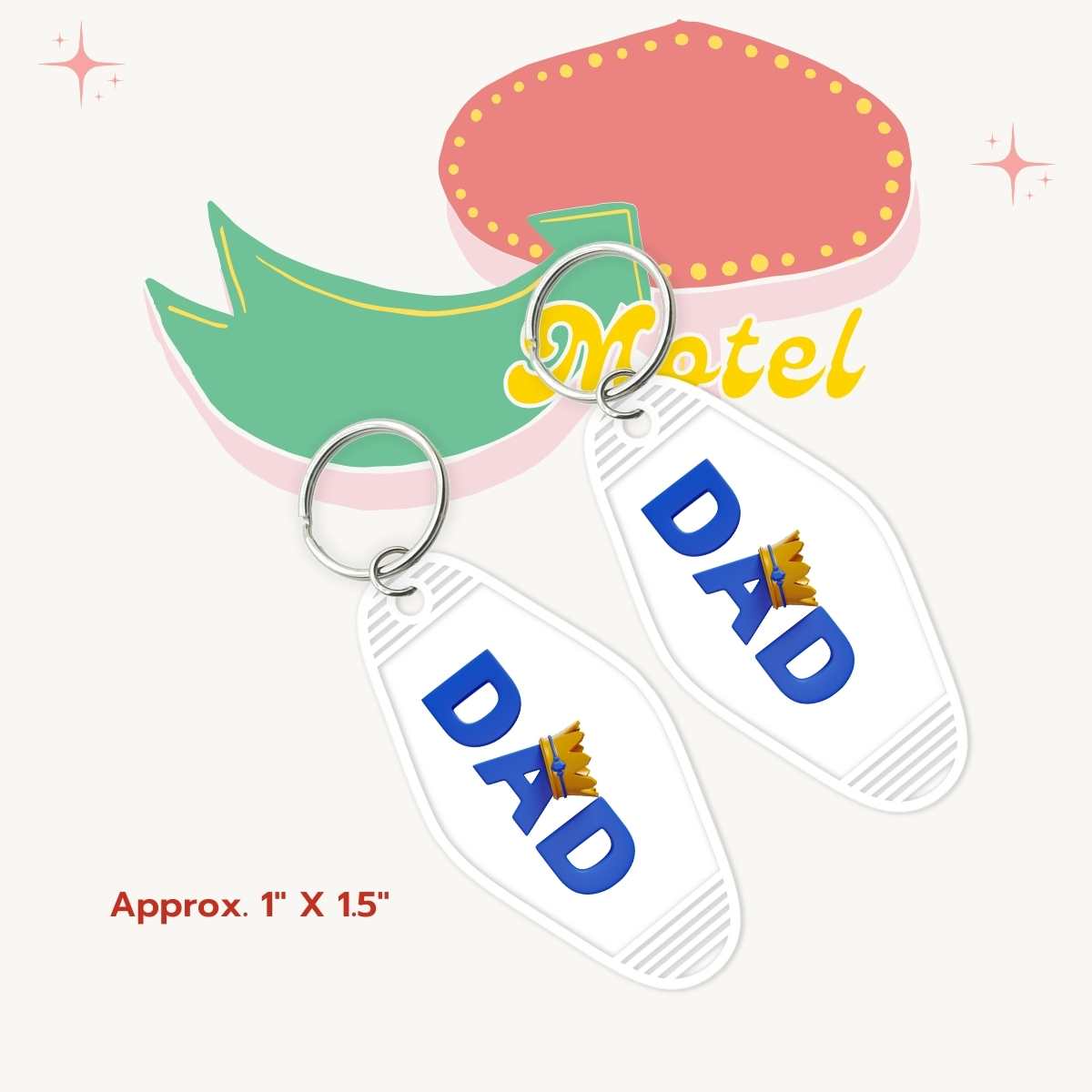 Set of 2 Uv Dtf Motel Keychains Decals DAD