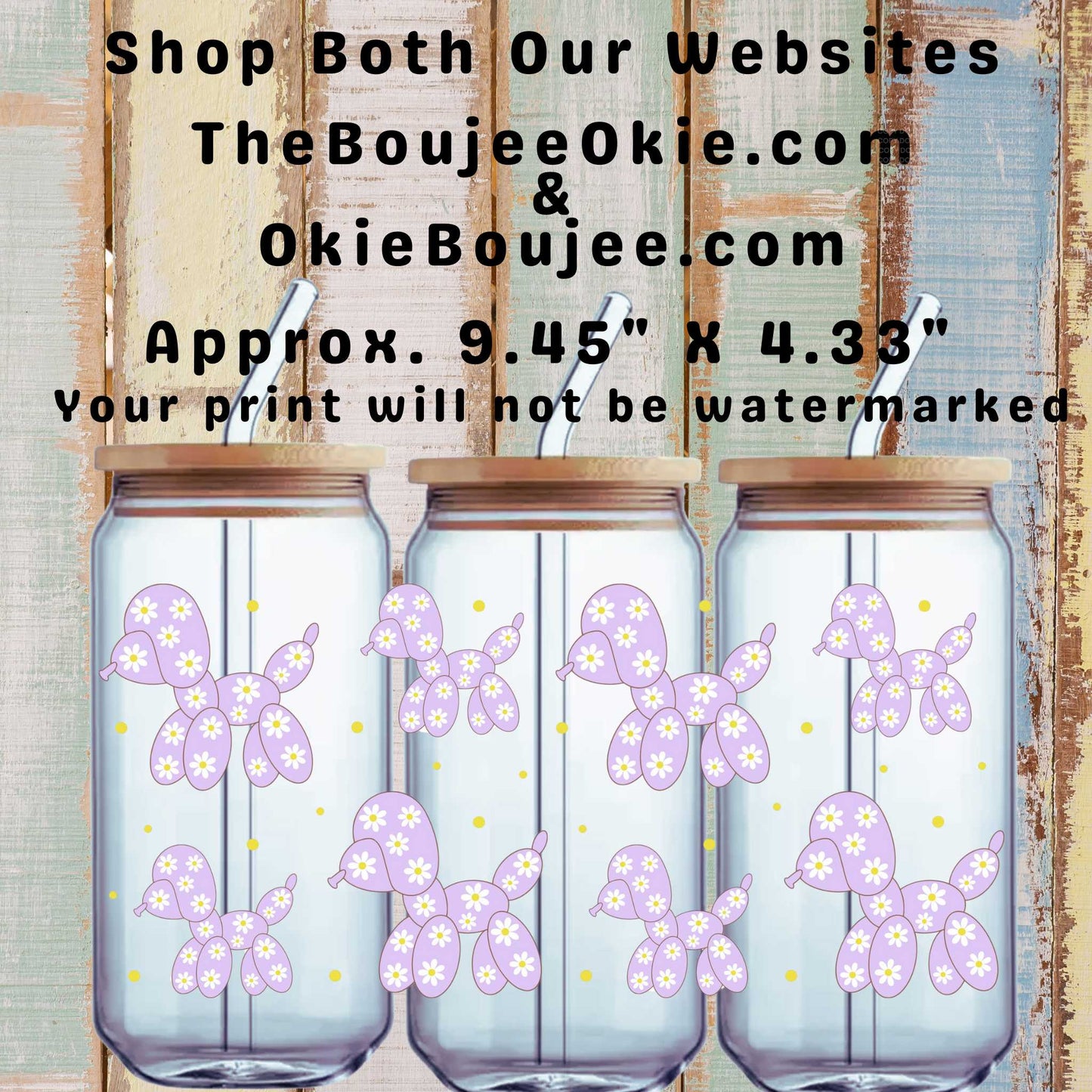 Purple Daisy Balloon Dogs Double Sided Uv Dtf Wrap