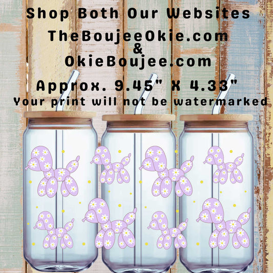 Purple Daisy Balloon Dogs Double Sided Uv Dtf Wrap