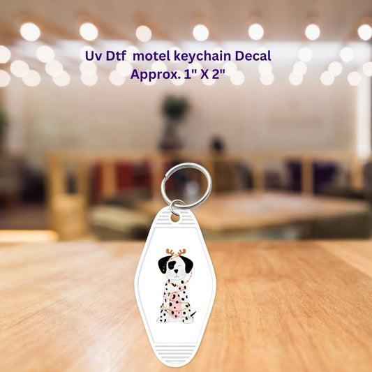 Uv Dtf Decal Motel Key Chain Christmas Dalmation Puppy