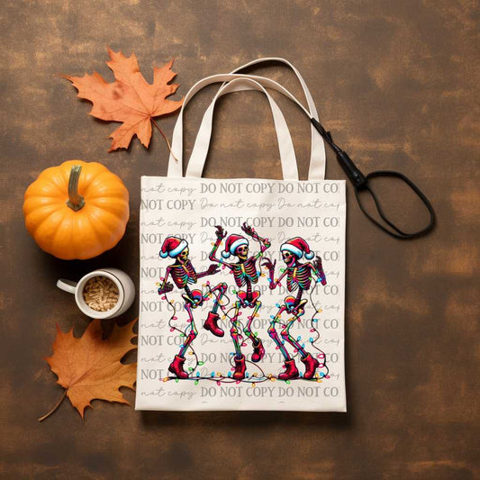 Dancing Christmas Skeletons Tote Bag Sublimation Print