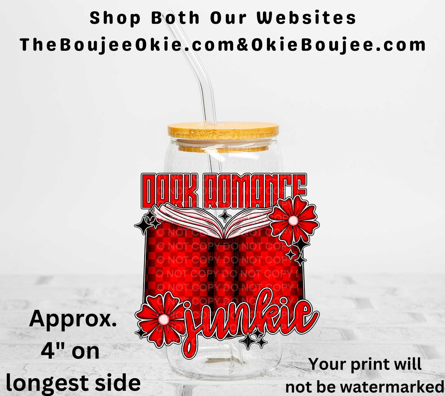 Dark Romance Junkie UV DTF Decal Double Sided