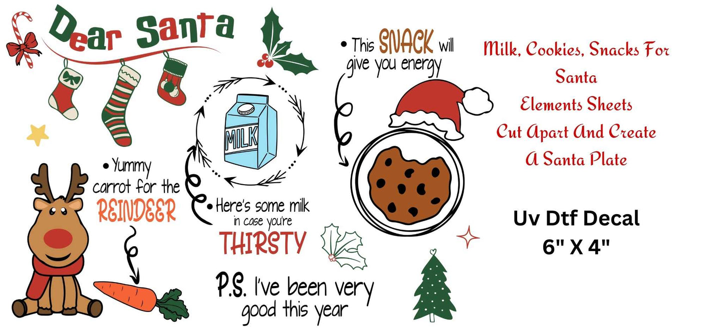 Uv Dtf  Decal Dear Santa Milk & Cookies Plate | Christmas in July