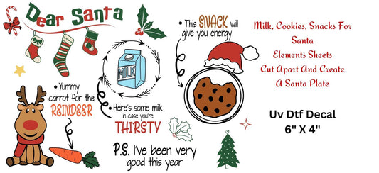 Uv Dtf  Decal Dear Santa Milk & Cookies Plate | Christmas in July