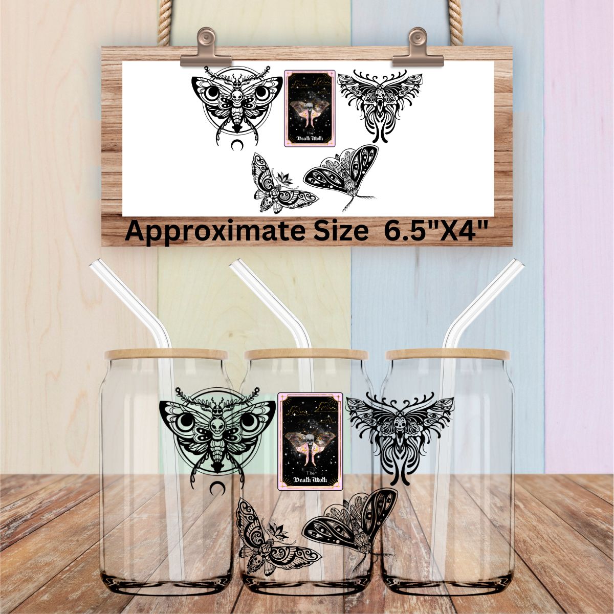 Uv Dtf Large Decal Death Moth Tarot Card | Hip Sip Trucker Tumbler Water Bottle Plastic Cups