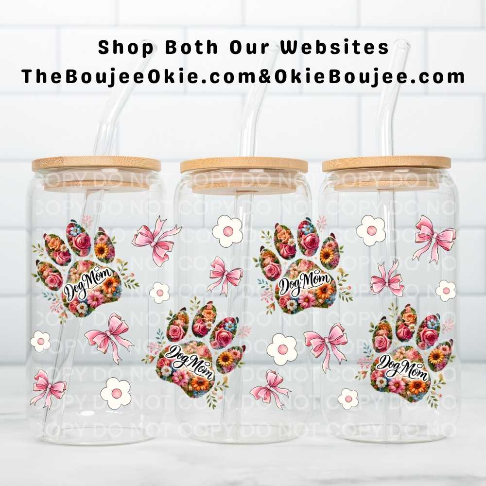 Dog Mom Floral Paw Prints Uv Dtf Cup Wrap Double Sided
