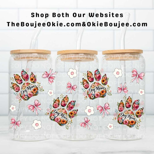 Dog Mom Floral Paw Prints Uv Dtf Cup Wrap Double Sided