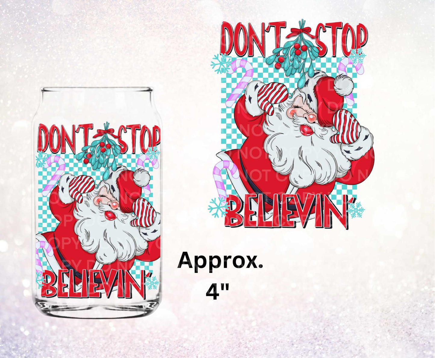 Don't Stop Believin' Santa Double Sided Uv Dtf Decal